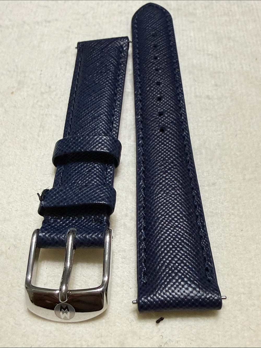 Michele Navy Blue Leather Watch Strap 16mm